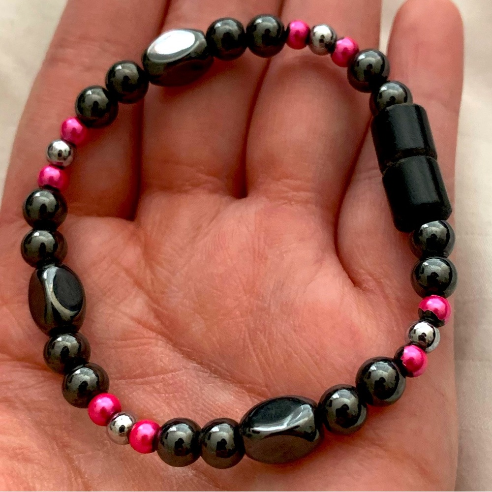 Pink and Black stone magnetic bracelet
